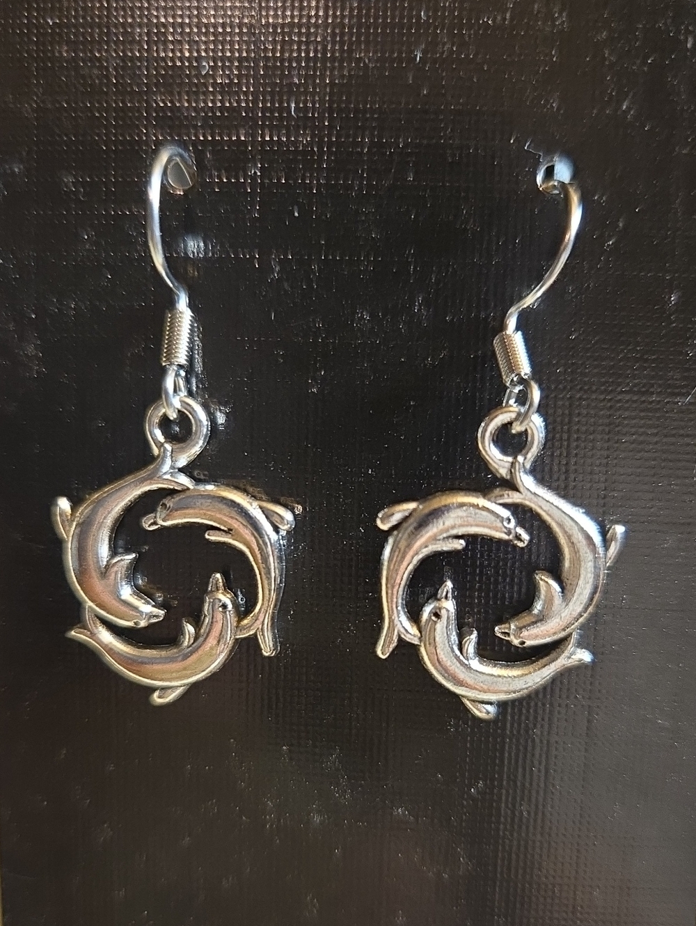 Silver Dolphin Circle Drop Earrings - Women Jewelry